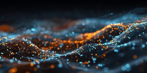 Wall Mural - Futuristic Digital Interface with Data Visualization and Global Network Connection in Blue and Orange Tones