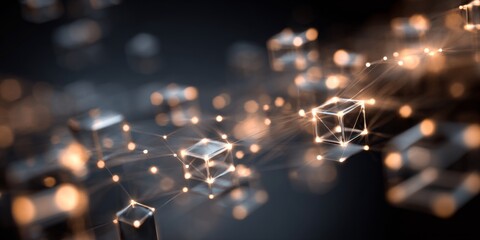 Wall Mural - Abstract Digital Network with Connected Cubes Representing Data and Technology Concepts