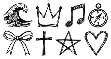 Hand-drawn icon set collection.