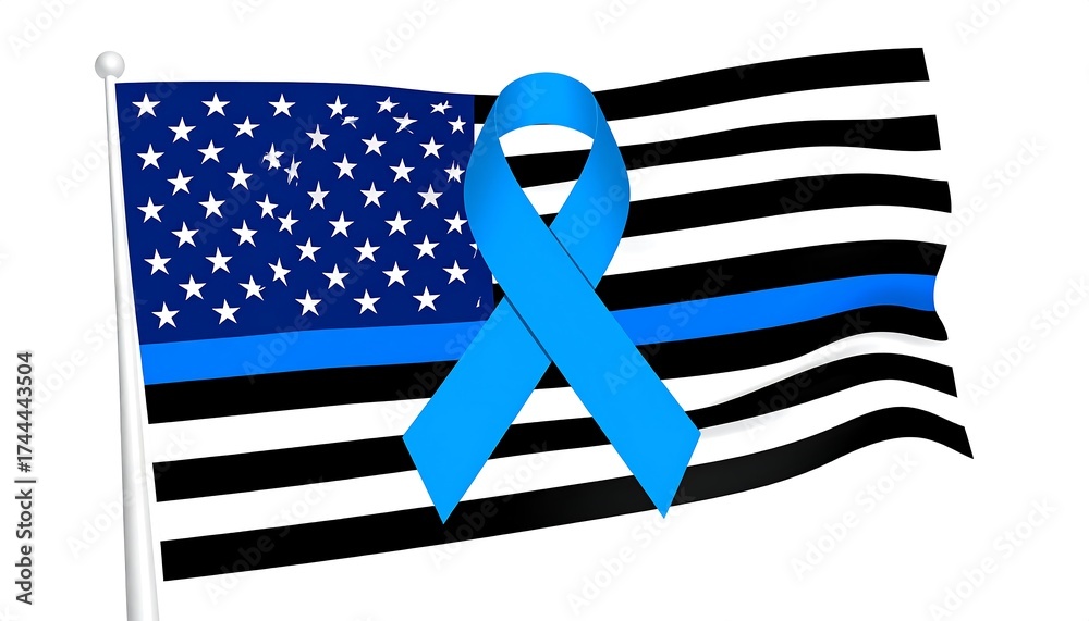American flag with blue ribbon, honoring law enforcement Stock Photo ...