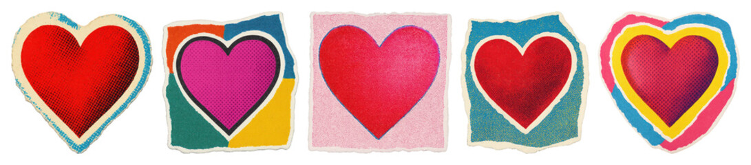 Wall Mural - PNG Colorful vintage heart illustrations, element set on transparent background