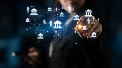 Wall Mural - Online banking and digital banking innovation combining finance and technology, optimizing online banking systems, mobile banking services, and fintech for seamless experience. Spline