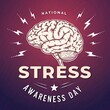 © Niloy - National stress awareness day illustration featuring a detailed human brain and lightning bolts