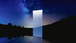 © Marcos Osorio/Stocksy - Surreal curtain door opens to a tranquil lake dimension
