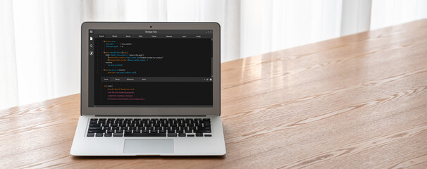 Software development programming on computer screen for modish application and program coding