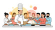 © ZUHRIATUL - Chef serving food to people at a buffet or catering event in flat illustration style