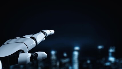 Futuristic robot artificial intelligence enlightening AI technology development and machine learning concept. Global robotic bionic science research for future of human life. 3D rendering graphic.