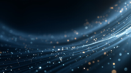 Wall Mural - Digital Flow: A mesmerizing visualization of data streams and digital connection, composed of bright, flowing lines and twinkling particles against a dark background, symbolizing connectivity.