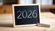 © Sarah - Minimalist Black Chalkboard with White ‘2026’ Writing New Year 2026 Celebration Concept