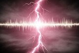 Pink lightning bolt strikes a mirrored audio waveform over cloudy sky, blending electric energy and dramatic abstract visualization.
