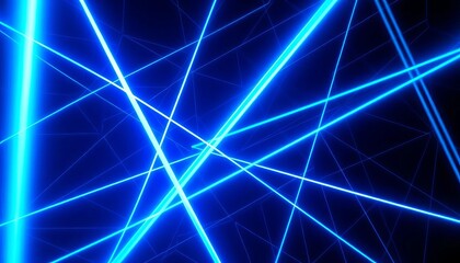 Wall Mural - Intricate network of intersecting blue laser beams in dark space,  design,  light