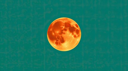 Wall Mural - A moon depicted with a warm terracotta hue contrasting against a cool teal backdrop, highlighting an earthy and cool color palette