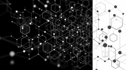 Wall Mural - Black and white hexagon network background abstract technology connection structure design concept one hundred