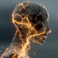 Wall Mural - Human Silhouette Filled with Complex Light Patterns and Effects