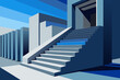 © NAFISA - Abstract geometric staircase with blue sky and architectural elements