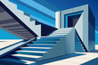 © NAFISA - Abstract blue geometric staircase leading to an entrance