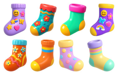 Wall Mural - PNG Colorful playful decorative cartoon socks, element set on transparent background