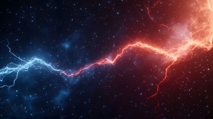 Wall Mural - The image showcases a dynamic cosmic view of red and blue energy streams intertwining against a backdrop of stars, evoking a sense of powerful, contrasting forces.