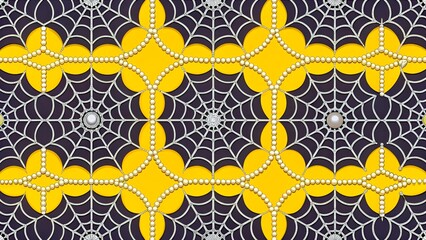 Colorful spider web pattern with yellow and pearl accents suitable for Halloween decoration or craft projects