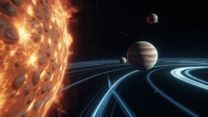 Wall Mural - Jupiter Sun and Rings Space Exploration Cosmic Art