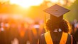 © EBG Stock Studio - Estudiante con birrete y toga durante ceremonia de graduación al atardecer, símbolo de logro académico y nuevos comienzos