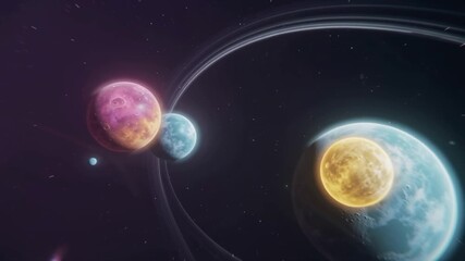 Wall Mural - Exoplanets with Rings Fantasy Space Scene Sci-Fi Worlds