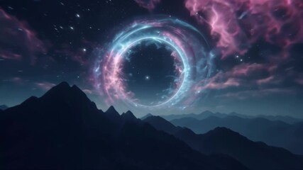 Wall Mural - Cosmic Portal Nebula Galaxy Mountain Landscape Fantasy Sky