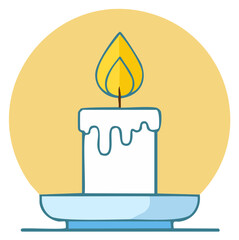 Wall Mural - Iconic White Candle with Lit Flame on Plate, Simple Religious Vector Illustration