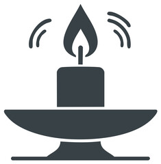 Wall Mural - Burning candle in holder flat icon with radiating flame glow symbol of hope and spirituality