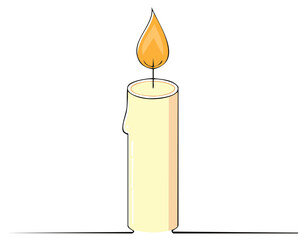 Wall Mural - Simple illustration of a lit candle with a flowing flame and dripping wax