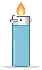 Wall Mural - Simple Vector Illustration of a Light Blue Plastic Lighter with a Burning Flame