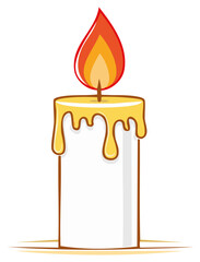 Wall Mural - Vector illustration of a single burning pillar candle with melting wax and a bright flame