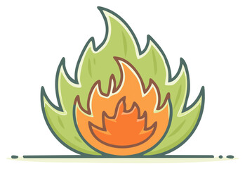 Wall Mural - Vivid Cartoon Flame Icon with Green Outer Layer and Orange Inner Fire Element Illustration