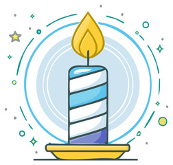 Wall Mural - Striped Birthday Candle with Flame and Festive Sparkles