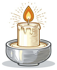 Wall Mural - Illuminating candle with a warm flame and radiating light in a simple holder