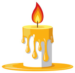 Wall Mural - Vector illustration of a burning candle with golden melting wax and bright warm flame