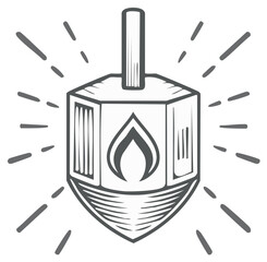 Wall Mural - Shining Hanukkah Dreidel with Flame Symbol Vintage Line Art Illustration