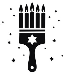 Wall Mural - Festive Hanukkah vector with burning candles, Star of David, and creative painter's brush symbol