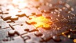 © EBG Stock Studio - Pieza de puzzle dorada encajando entre otras piezas bajo luz cálida simbolizando conexión y éxito