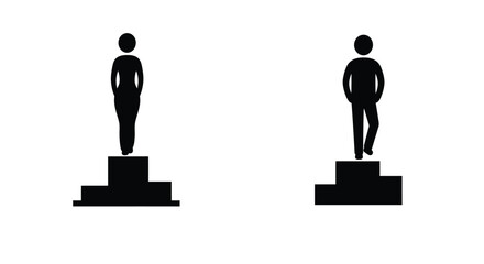 Wall Mural - Two simple black figures standing on pedestals isolated against white backdrop