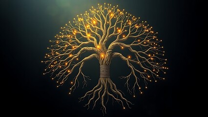 A classic tree of life diagram is unraveled and rewoven into a new, complex network of glowing light.