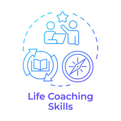 Wall Mural - Life coaching skills blue gradient concept icon. Personalized guidance and mentorship. Achieve goals inspiration. Round shape line illustration. Abstract idea. Graphic design. Easy to use in article