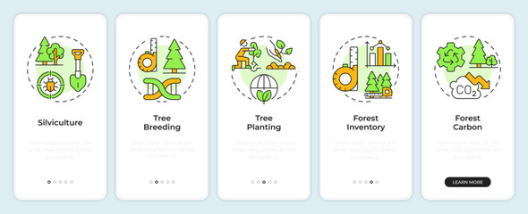 Wall Mural - Forest management onboarding mobile app screen. Tree planting. Walkthrough 5 steps editable graphic instructions with linear concepts. UI, UX, GUI. Montserrat SemiBold, Regular fonts used