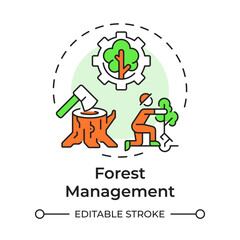 Wall Mural - Forest management multi color concept icon. Tree planting, illegal logging. Ecosystem preservation. Round shape line illustration. Abstract idea. Graphic design. Easy to use in brochure, booklet