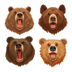 Wall Mural - Grizzly bear nose and mouth illustration set