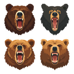 Wall Mural - Grizzly bear nose and mouth illustration set
