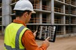 © Faziljan - Construction engineer monitors building with drone footage on a tablet. Modern technology enhances safety and efficiency on job site.