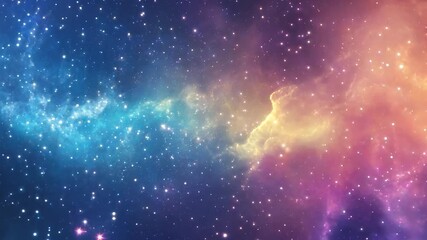 Wall Mural - A mesmerizing cosmic scene with colorful nebulae and stars, captured from a wide-angle perspective, perfect for a space-themed video backdrop. Live desktop wallpaper.