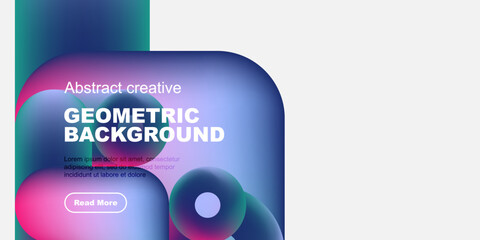 Wall Mural - Abstract geometric background design. Vibrant colors, shapes overlap creating modern visual effect. Text included, button present.