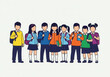 © HR Growth - Diverse group of smiling schoolchildren in uniform with backpacks